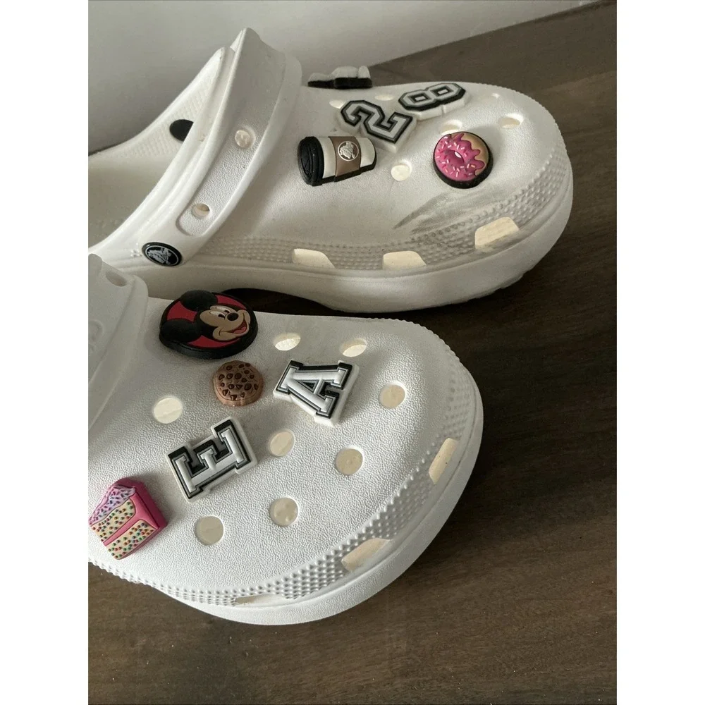 Crocs STOMP PLATFORM CLOGS White Shoes -  Size 8 Iconic Comfort Disney Charms